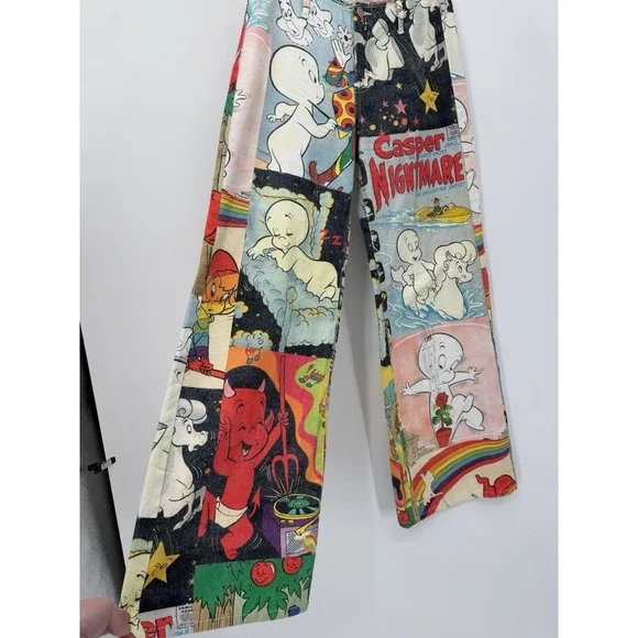 Dolls Kill x Hot Stuff Casper Patchwork Wide Leg Jeans Y2K Cartoon S 15in Rare - Picture 9 of 10